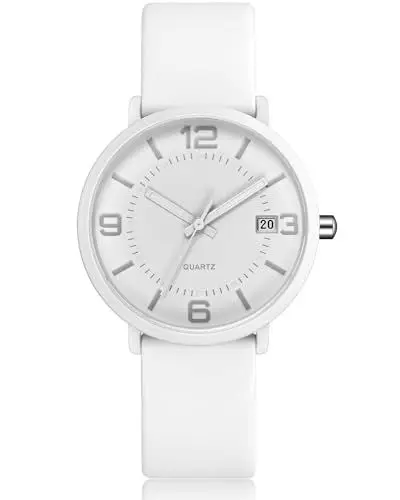 Produktbild: CIVO Armbanduhr Damen Runden Analog Damenuhr: Minimalist Weiß Silikonarmband Datum Wasserdicht Quarzuhr Mode Dünn Leuchtend Uhren Frauen