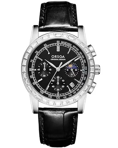 Produktbild: CIVO Armbanduhr Herren Chronograph Analog Uhren Herren Schwarz Lederarmband wasserdichte Mondphase Elegant Herrenuhren Designer Datum Diamant Quarz Herren Uhr, Geschenke für Männer