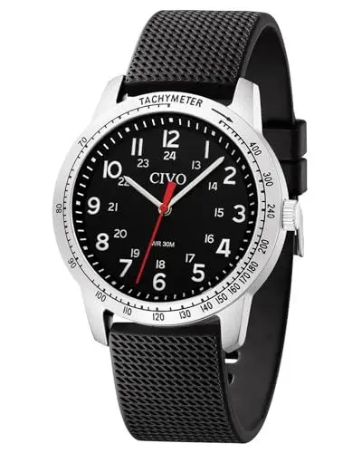 Produktbild: CIVO Armbanduhr Herren Militär Herrenuhr: 12/24 Stunden Analog Silikon Uhren für Männer Schwarz - Sport Wasserdicht Quarz Herren Uhr