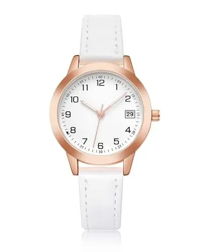 Produktbild: CIVO Damen-Uhr Weiß-Leder Damenuhr-Analog Wasserdicht-Klein - Ziffernblatt Design Armbanduhr Frauen Quarz Datum Elegant Damenuhren