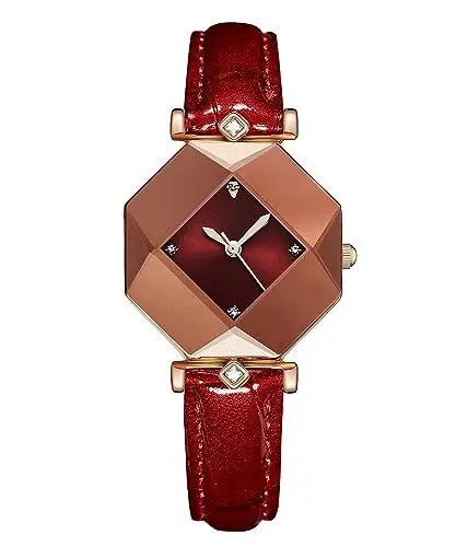 Produktbild: CIVO Damen Uhr Analog Quarz Design Wasserdicht Elengate Armband Damenuhr Leder Mode Kleid Beiläufig Diamant Business für Damen Rot