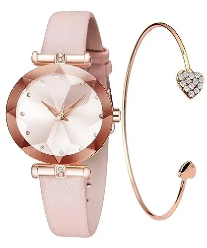 Produktbild: CIVO Damen Uhr Analog Quarz Wasserdicht: Minimalistisch Lederarmband Mode Kreative Rosa