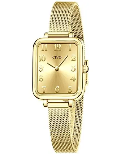 Produktbild: CIVO Damen Uhr Gold Wasserdicht Minimalistisch Rechteck mit Edelstahl Mesh Armband Mode Kleid Elegant Beiläufig Quarzuhr für Damen