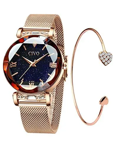 Produktbild: CIVO Damen Uhr Set Wasserdicht Analog Quarz Armbanduhr Edelstahlarmband Elegantes Beiläufig Designer Geschenk für Damen Mädchen