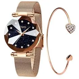 Produktbild: CIVO Damen Uhr Wasserdicht Sternen Armbanduhr Elegant Beiläufig Quarzuhr für Damen Rosegold