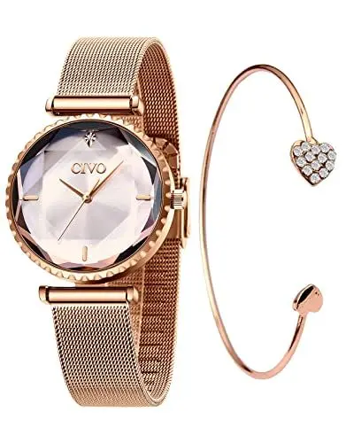 Produktbild: CIVO Damen Uhr Roségold Wasserdicht Elegant Einfach Ultradünne Set mit Armreif Klassisch Business
