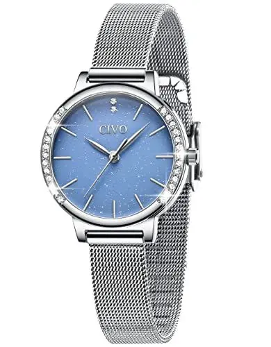 Produktbild: CIVO Damen Uhr Silber Wasserdicht Sternenhimmel Elegant Einfach Uhr Damen Klassisch Business Kleid Lässig Analog Geschenke
