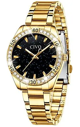 Produktbild: CIVO Damen Uhren Gold Edelstahl Sternenhimmel Designer Analoge Quarz Wasserdicht Elegant Armbanduhr für Damen Mädchen