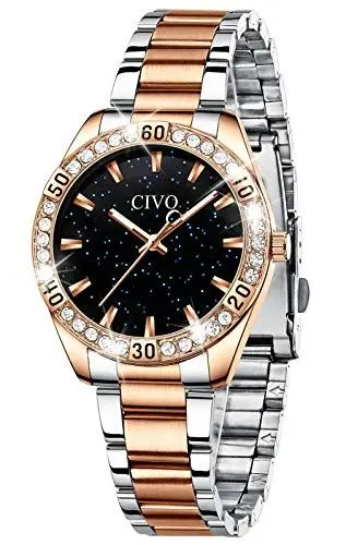Produktbild: CIVO Damen Uhren Roségold Edelstahl Sternenhimmel Designer Analoge Quarz Wasserdicht Elegant Armbanduhr für Damen Mädchen