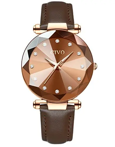 Produktbild: CIVO Damen Uhren Wasserdicht Leder Armband Mode Kleid Elegant Beiläufig Quarzuhr für Damen Braun