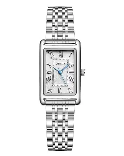 Produktbild: CIVO Damenuhr Edelstahl Silber Rechteckige Armbanduhr Damen Analog Quarz Uhr Retro Klassische Damenuhren Römische Nummer, Mode Kleid Geschenke für Frauen