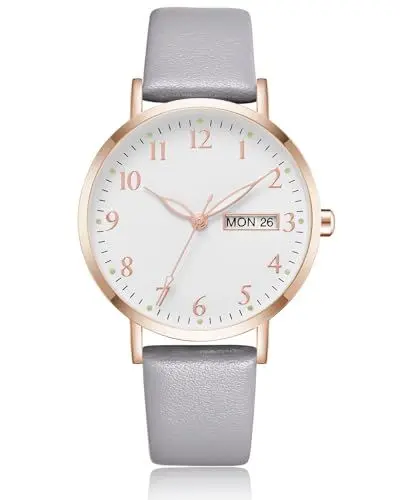 Produktbild: CIVO Damenuhr Lederarmband Grau Elegant - Uhren Damen Analog Quarz Datum Wasserdicht Armbanduhr Frauen Minimalistisch Mode Kleid Geschenke für Damen