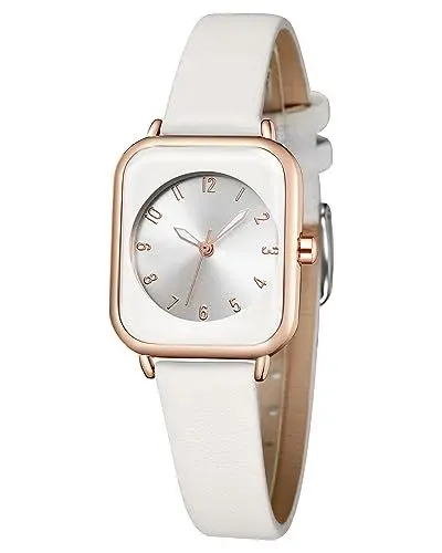 Produktbild: CIVO Damenuhr Mode Rechteck Armbanduhr Damen Minimalist Analog Roségold Gehäuse Leuchtend Uhr Damen Elegante Weiß Leder Band Wasserdicht Quarzuhr Geschenke Frauen