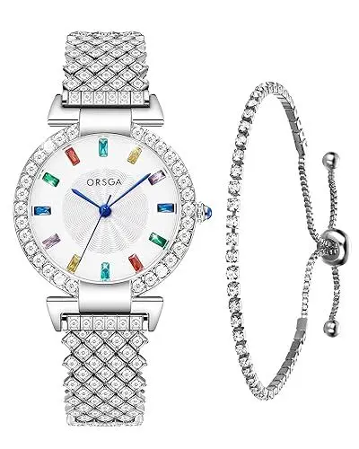 Produktbild: CIVO Damenuhr Silber Strass und Armband Set - Armbanduhr Damen Edelstahl Analog Quarz Uhren Damen Diamant Wasserdicht Klassische Uhr Elegante Geschenke für Frauen