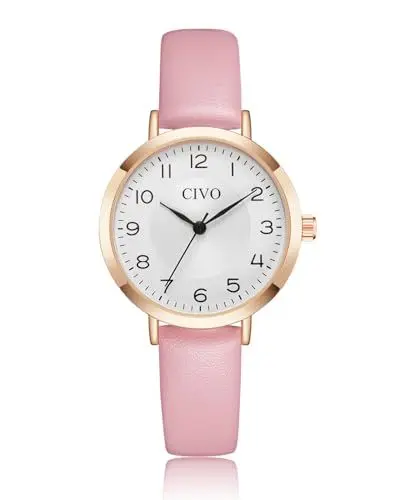 Produktbild: CIVO Damen Uhr Wasserdicht Analog Quarz Armbanduhr Damen Klein Lederarmband Minimalistisch Kreative Uhr für Frauen Rosa