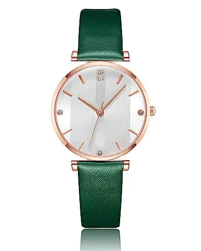 Produktbild: CIVO Damenuhren Leder Elegant Minimalistisch Armbanduhr Damen Frauen Wasserdicht Quarz Analog Damenuhr Lässig Klassisch Design Leder Grün Geschenke Uhren fur Damen Frauen