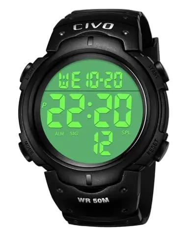 Produktbild: CIVO Digital Armbanduhr Herren Jungen Modisch LED Militär Chronographen Männer Sportuhr Stoppuhr Wecker Casual Uhr Alarm Datum Kalender Tactical Uhren Silikon Quarzuhr für Herren Schwarz