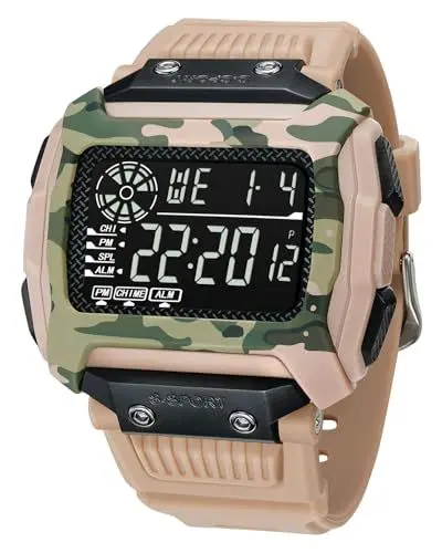 Produktbild: CIVO Digital Uhr Militär Digitaluhr Herren: Männer Wasserdicht Sport Outdoor Khaki Silikon Armband Stoppuhr mit LED
