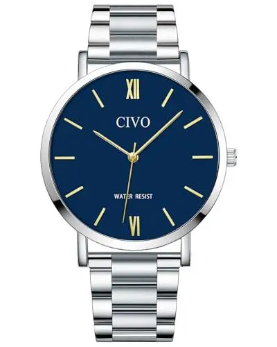 Produktbild: CIVO Edelstahl Analog Uhren für Männer: Mode Minimalismus Design Armbanduhr Herren - Silber Quarz Wasserdicht Herrenuhr