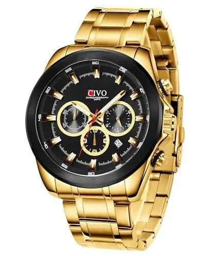 Produktbild: CIVO Herren-Uhren Gold Edelstahl-Analog: Wasserdicht Chronograph Groß Ziffernblatt Armbanduhr Männer