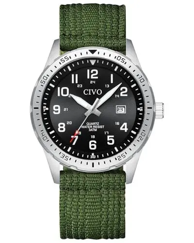 Produktbild: CIVO Herren Uhr Analog Quarz: Klassische Mode Armbanduhren Herren mit Datum Leuchtend - Wasserdicht Casual Design Uhren für Männer Nylonband Grün