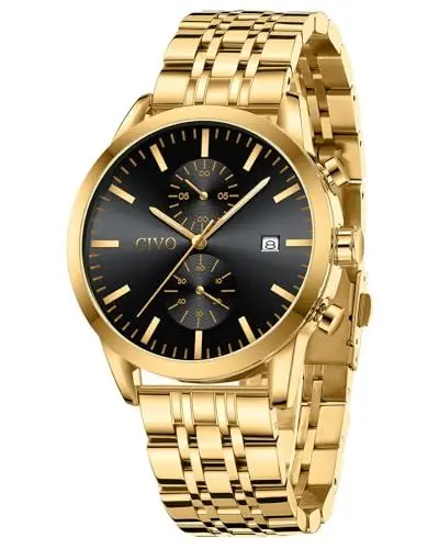 Produktbild: CIVO Herren Uhr Chronograph Wasserdicht: Kleid Uhren Herren mit Kalender Gold - Edelstahl Armbanduhr Analog Groß Casual Business