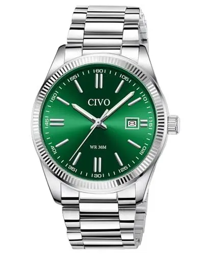 Produktbild: CIVO Herren Uhr Edelstahl Armbanduhr: Einfach Business Wasserdicht Uhren für Männer Grün - Analog Quarz Herrenuhr mit Leuchtend Datum