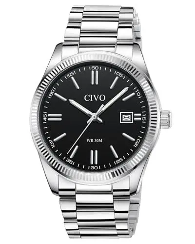 Produktbild: CIVO Herren Uhr Edelstahl Armbanduhr: Einfach Business Wasserdicht Uhren für Männer Schwarz - Analog Quarz Herrenuhr mit Leuchtend Datum