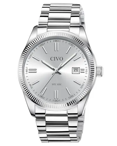 Produktbild: CIVO Herren Uhr Edelstahl Armbanduhr: Einfach Business Wasserdicht Uhren für Männer Silber - Analog Quarz Herrenuhr mit Leuchtend Datum