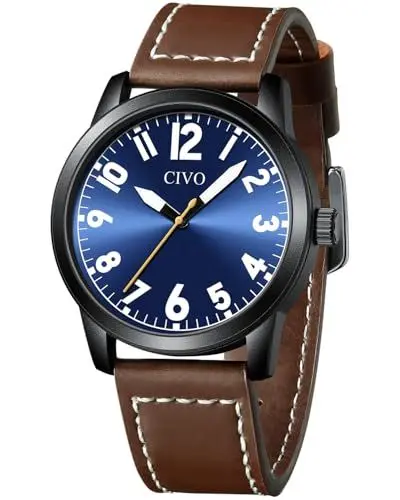 Produktbild: CIVO Herren Uhren Analog Lederarmband: Wasserdicht Quarzuhr Armbanduhr mit Großen Ziffern