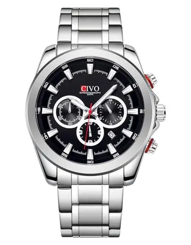 Produktbild: CIVO Herren Uhren Silber Analog: Quarz Chronograph Groß Ziffernblatt Armbanduhr - Edelstahl Wasserdicht Leuchtende Klassische Business Geschenke für Männer