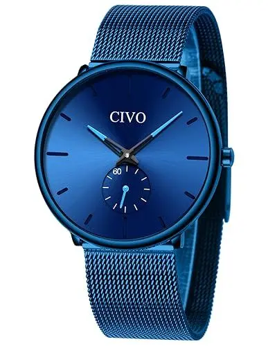 Produktbild: CIVO Herren Uhren Ultra Schwarze Minimalist Wasserdicht Edelstahl Mesh Herren Armbanduhren Kleiden Klassisches Geschäft Herrenuhr Quarz