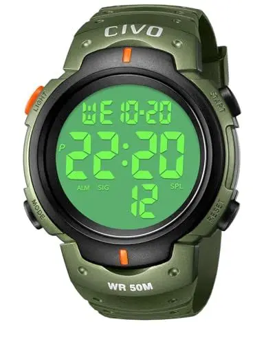 Produktbild: CIVO Herrenuhr Digital Sport Outdoor: 50M Wasserdicht Große Zifferblatt Grün - Militär Tactical LED Digital Armbanduhr Mit Wecker/Kalender/Stoppuhr
