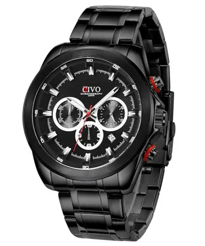 Produktbild: CIVO Herrenuhr Chronograph Analog-Quarz Schwarz: Wasserdicht Groß Ziffernblatt Sport Outdoor - Edelstahl Militär Datum Armbanduhr Männer