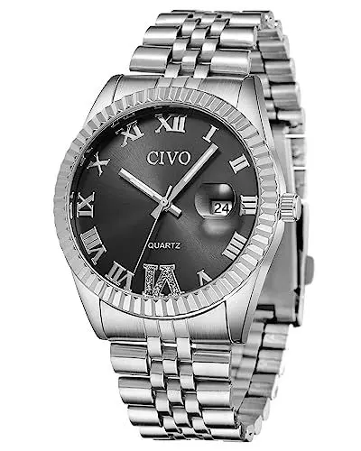 Produktbild: CIVO Herrenuhr Geschäft wasserdichte Uhren Herren Datum Analog Armbanduhr Klassische Leuchtend Edelstahl Armband Männer Quarzuhr Geschenke für Herren Schwarz Zifferblatt