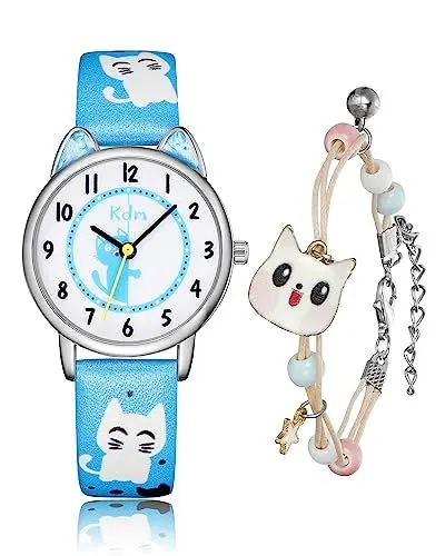 Produktbild: CIVO Kinder Blau Armbanduhr Mädchen, Kinderuhr Blau Mädchen Jungen Lernuhr Quarz Analog Leder Wasserdicht Mädchen Uhr Zeit Lehrer