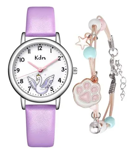 Produktbild: CIVO Kinderuhr Mädchen Jungen Set Leder Analog Quarz Wasserdicht 4-12 Kinder große Teaching Handgelenk Armbanduhr für Kinder Lila