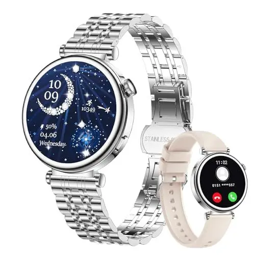 Produktbild: CIVO Smartwatch Damen Fitness Tracker: Silber Rund Fitnessuhr Schrittzähler Sport Wasserdicht IP67 - Blutdruckmessung Pulsuhr Smart Watch Kompatibel Android iOS
