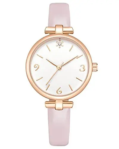 Produktbild: CIVO Uhr Damen Analog Rosa Leder Klassisch Quarz Armbanduhr Damen Wasserdicht Minimalistische Elegante Lässig Geschenke Uhren fur Damen Frauen