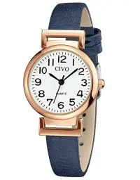 Produktbild: CIVO Uhr Damen Lederarmband Blau Analog Quarz Wasserdicht Armbanduhr Damen Minimalistische Klassisch Elegante Kleid Geschenke Uhren fur Damen