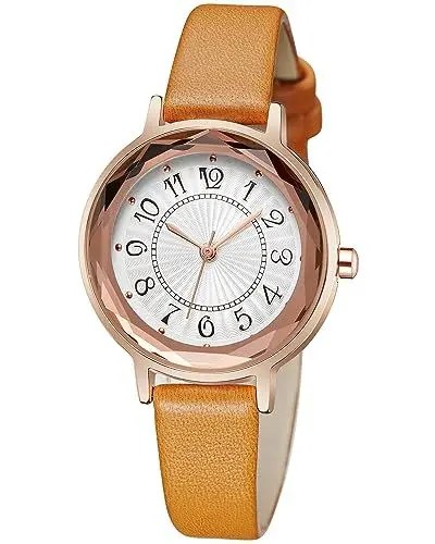 Produktbild: CIVO Uhr Damen Leicht zu Lesen Armbanduhr Damen Klassische Wasserdicht Analog Damenuhr Elegante Braun Leder Band Luxus Roségold Gehäuse Quarzuhr Geschenk für Frauen