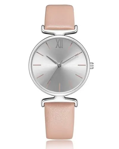 Produktbild: CIVO Damen Uhr Rosa Leder Klassisch Quarz Analog Armbanduhr Minimalistische Elegante Lässig Wasserdicht Geschenke für Frauen