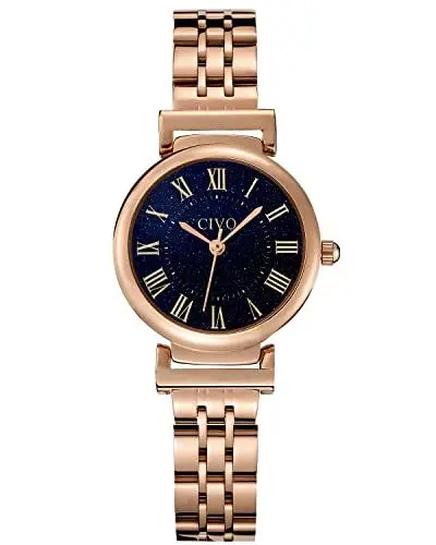 Produktbild: CIVO Uhr Damen Roségold Edelstahl Analog Quarz Wasserdicht Armbanduhr Damen Minimalistische Klassisch Elegante Kleid Geschenke Uhren fur Damen Sternenhimmel Zifferblatt Lässig