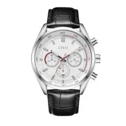 Produktbild: CIVO Uhren-Herren Lederarmband-Schwarz Chronograph Armbanduhr-Herren - klassisch Analog Datum Wasserdicht Herrenuhren Weiß Lässig Quarzuhr, Geschenke Männer