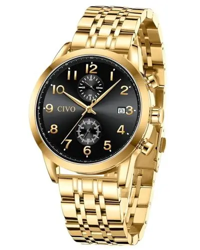 Produktbild: CIVO Uhren Herren Chronograph Armbanduhr: Gold Männer Uhr Quarz - Edelstahl Herrenuhr Wasserdicht