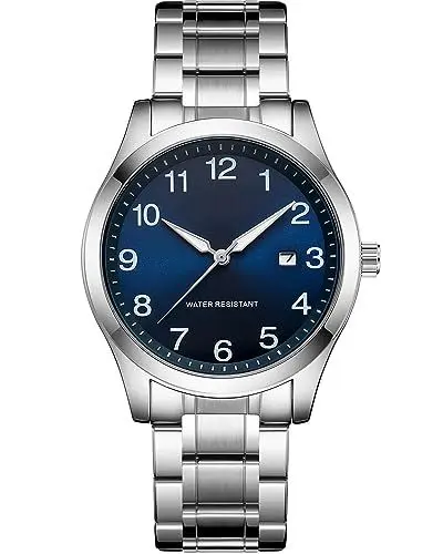 Produktbild: CIVO Uhren Herren Edelstahl Silber: Armbanduhr Herren Analog Wasserdicht - Herrenuhr mit Datum Leuchtend Klassische Business Quarzuhr Blau Zifferblatt Geschenke für Männer