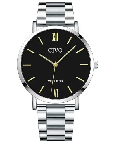 Produktbild: CIVO Uhren Herren Edelstahl Armbanduhr: Minimalismus Analog Quarz - Silber Wasserdicht Herrenuhr