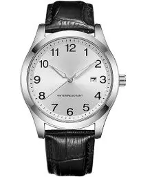 Produktbild: CIVO Uhren Herren Schwarz Lederarmband: Armbanduhr Herren Analog Wasserdicht - Herrenuhr mit Datum Leuchtend Klassische Business Quarzuhr Silber Zifferblatt Geschenke für Männer