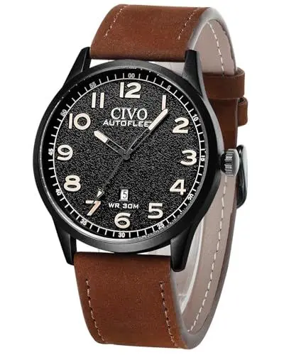 Produktbild: CIVO Uhren Herren Lederarmband Armbanduhr: Klassisch Analog Quarzuhr mit Datum Leuchtend - Männer Uhr Leicht zu Lesen Braun