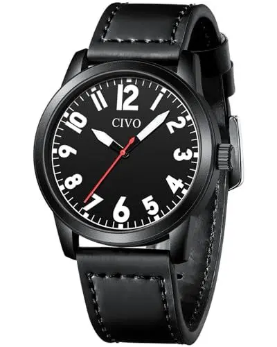 Produktbild: CIVO Uhren Herren Lederarmband Armbanduhr: Leicht Lesbare Uhr mit Groß Zahlen Analog Schwarz Herrenuhren
